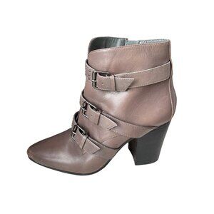 Aerosoles Women's Square Away Brown Leather Booties with Straps and Buckles 9.5